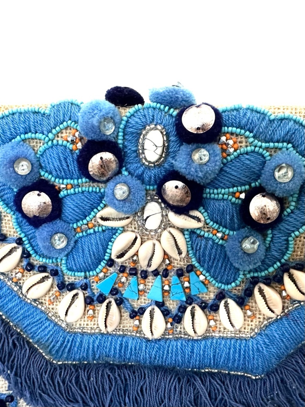 Ranee’s Miami Jute Clutch-Crossbody with Puka Shells, Fringe and Beads - Picture 3 of 11